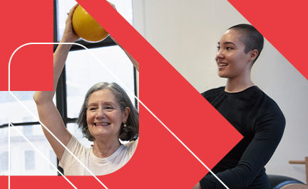 ACE Cancer Exercise Specialist instructing a patient through a strength building exercise with a medicine ball